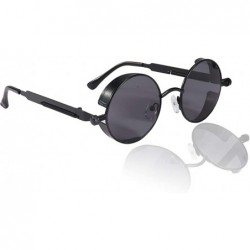 Round Retro Steampunk Sunglasses UV Protection Round Vintage Sunglasses Metal Frame for Men Women - Black - CC18X5WZD9X $23.01
