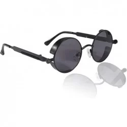 Round Retro Steampunk Sunglasses UV Protection Round Vintage Sunglasses Metal Frame for Men Women - Black - CC18X5WZD9X $19.80