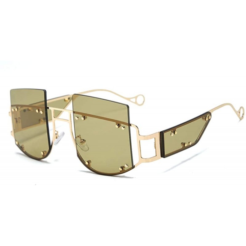 Semi-rimless Woman Retro Oversized Big Square Frame UV400 Polarized Sunglasses for Female 2130 - Green - CS18ZA6N29W $35.53