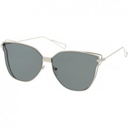 Cat Eye Oversize Slim Wire Arms Colored Mirror Flat Lens Cat Eye Sunglasses 59mm - Silver / Smoke - CR1824ZAW26 $13.73