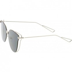 Cat Eye Oversize Slim Wire Arms Colored Mirror Flat Lens Cat Eye Sunglasses 59mm - Silver / Smoke - CR1824ZAW26 $13.73