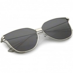 Cat Eye Oversize Slim Wire Arms Colored Mirror Flat Lens Cat Eye Sunglasses 59mm - Silver / Smoke - CR1824ZAW26 $13.73