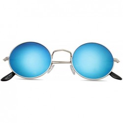 Sport Vintage style Round Sunglasses for Women Plastic Resin UV 400 Protection Sunglasses - Silver Blue - CG18T3X57EU $28.82