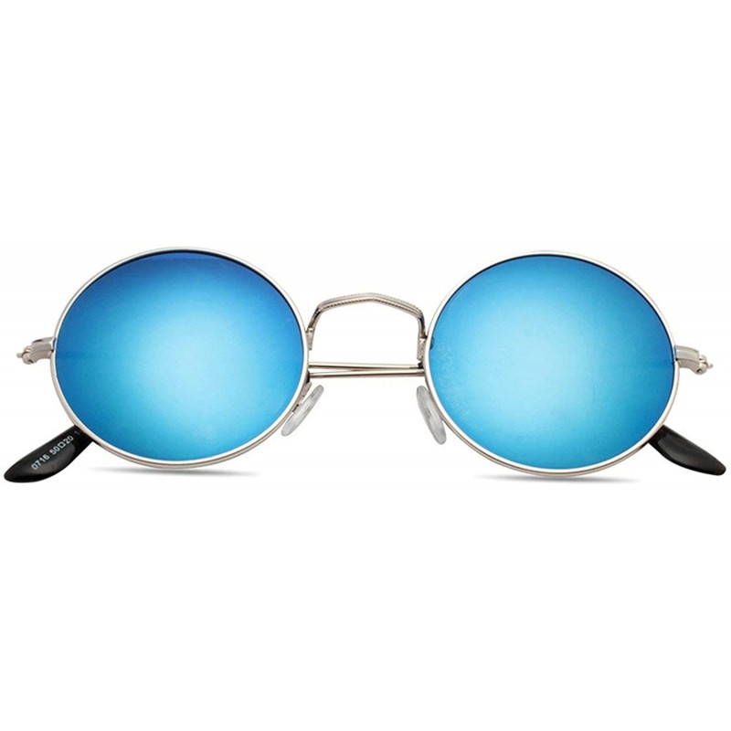 Sport Vintage style Round Sunglasses for Women Plastic Resin UV 400 Protection Sunglasses - Silver Blue - CG18T3X57EU $11.91