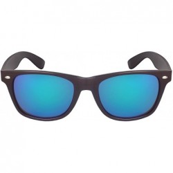 Square Horn Rimmed Wood Pattern Sunglasses w/Color Mirror Lens 5401AWD-REV - Dark Brown - CX1833MZC6G $18.66