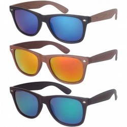 Square Horn Rimmed Wood Pattern Sunglasses w/Color Mirror Lens 5401AWD-REV - Dark Brown - CX1833MZC6G $8.48