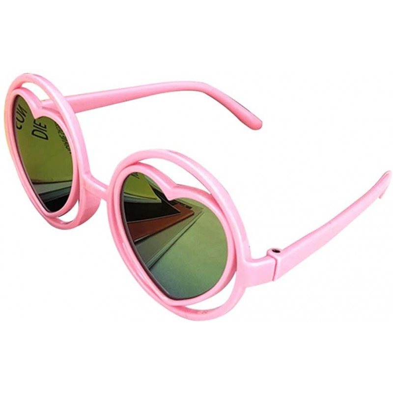 Round Kid Child Glasses Heart Dazzling Reflective Round Love Shade Decorative Sunglasses UV400 - Pink - CY198E2TE5K $11.13