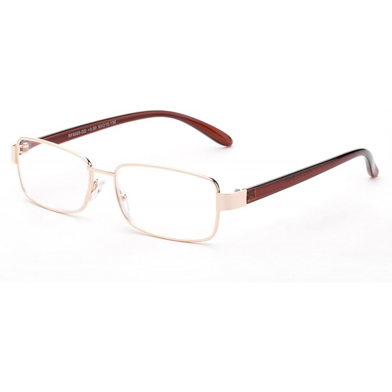 Square "Bruce" Aluminum Brushed Prescription Ready Clear Lens Rx Frames - Gold/Brown - C112KRZE0RX $19.36