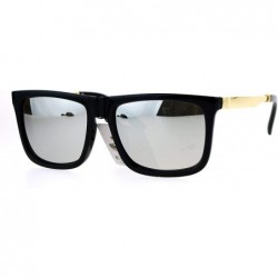 Rectangular Square Rectangular Sunglasses Unisex Fashion Black Gold Frame UV 400 - Black (Silver Mirror) - CH186SRRTWO $18.69
