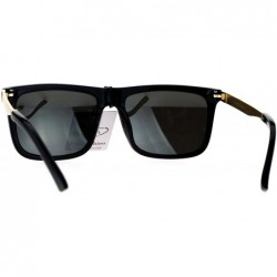 Rectangular Square Rectangular Sunglasses Unisex Fashion Black Gold Frame UV 400 - Black (Silver Mirror) - CH186SRRTWO $7.58