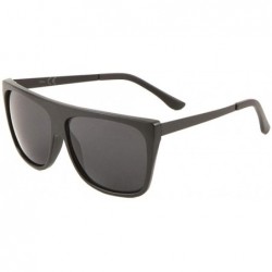 Shield Plastic Flat Top Frame Metal Temple Plastic Ears Sunglasses - Black - CF1988E37O7 $26.59