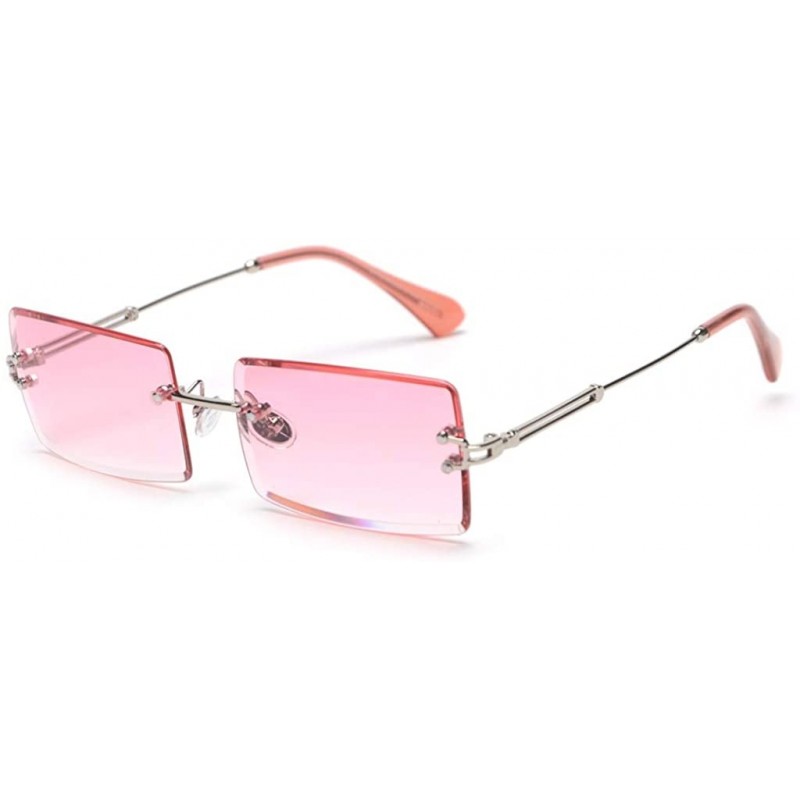 Rectangular Rectangle Sunglasses Women Rimless Square Sun Glasses for Women Christmas Gifts - Clear Pink - CK18YYQZCWS $14.09