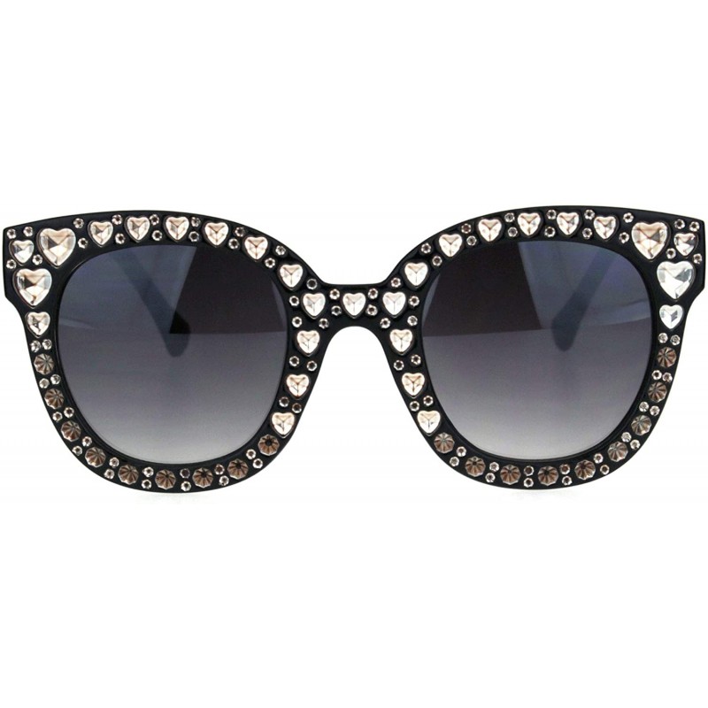 Rectangular Womens Heart Foil Jewel Engraving Thick Plastic Horn Rim Fashion Sunglasses - Black Gold Smoke - C318IDWIU62 $9.61