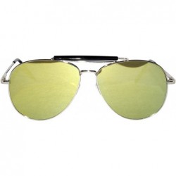Aviator Aviator Brow Bar Flat Mirror Multicolor Lens Sunglasses Metal Frame - Silver_frame_yellow_lens - CR183ES7WTK $18.08