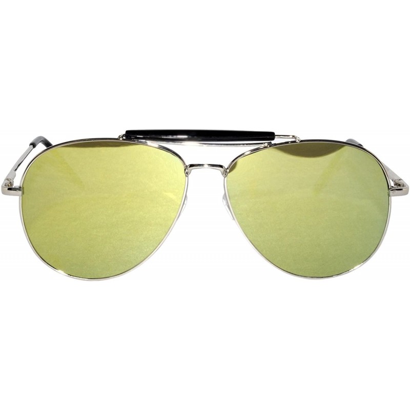 Aviator Aviator Brow Bar Flat Mirror Multicolor Lens Sunglasses Metal Frame - Silver_frame_yellow_lens - CR183ES7WTK $11.90