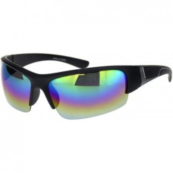 Sport Mens Colored Mirror Narrow Half Rim Sport Warp Sunglasses - Matte Black Silver Oil Slick Mirror - CW18OW2IE3H $20.64