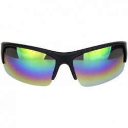 Sport Mens Colored Mirror Narrow Half Rim Sport Warp Sunglasses - Matte Black Silver Oil Slick Mirror - CW18OW2IE3H $9.12
