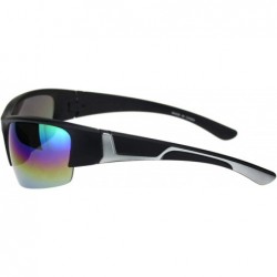 Sport Mens Colored Mirror Narrow Half Rim Sport Warp Sunglasses - Matte Black Silver Oil Slick Mirror - CW18OW2IE3H $9.12