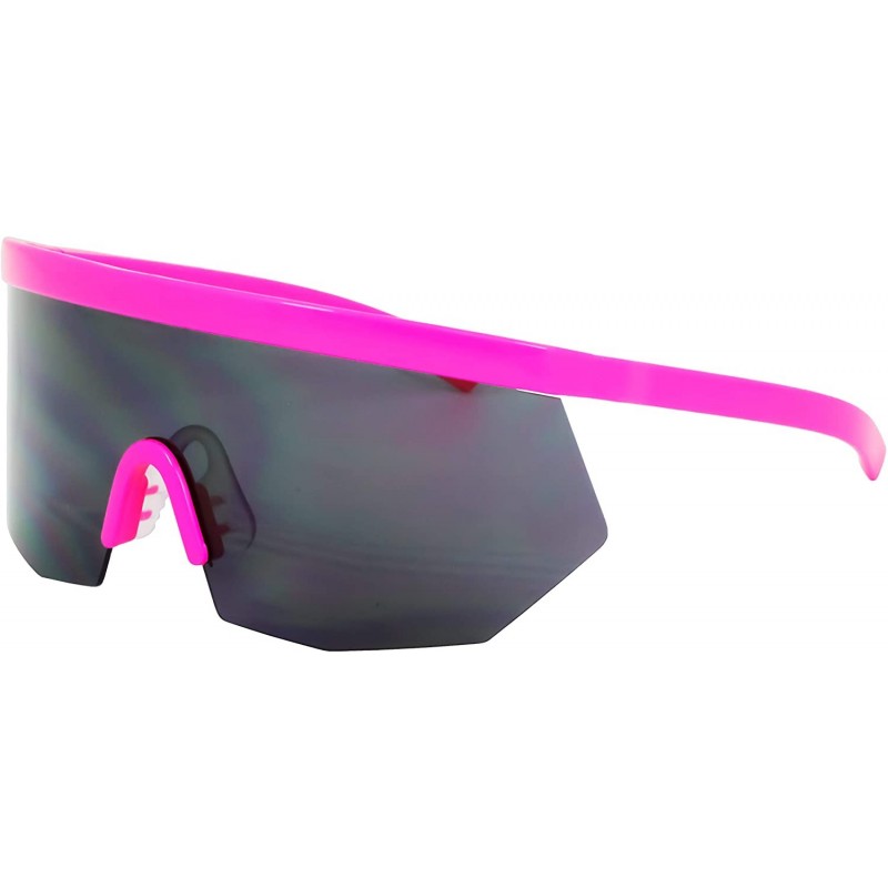 Oversized Oversized Super Shield Rainbow Mirrored Lens Semi Rimless Style Retro Flat Top Sunglasses - Pink - C918U4QW0AW $13.10