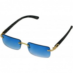 Square Slim Rimless Rectangular Metal & Wood Art Aviator Sunglasses - Blue and Smoke - CY18SIH8AR9 $24.15