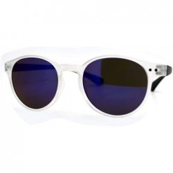 Round Multicolor Mirror Lens Round Horn Rim Fashion Sunglasses Thin Light Frame - Black - C711W8F199D $22.38