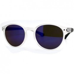 Round Multicolor Mirror Lens Round Horn Rim Fashion Sunglasses Thin Light Frame - Black - C711W8F199D $18.86