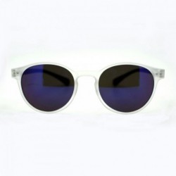 Round Multicolor Mirror Lens Round Horn Rim Fashion Sunglasses Thin Light Frame - Black - C711W8F199D $10.81