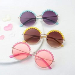 Round 2019 Festival Metal Frame Kids Sunglasses Flower Round Sun Glasses Girls Boys Baby Brand Children Oculos - Blue - CY197...