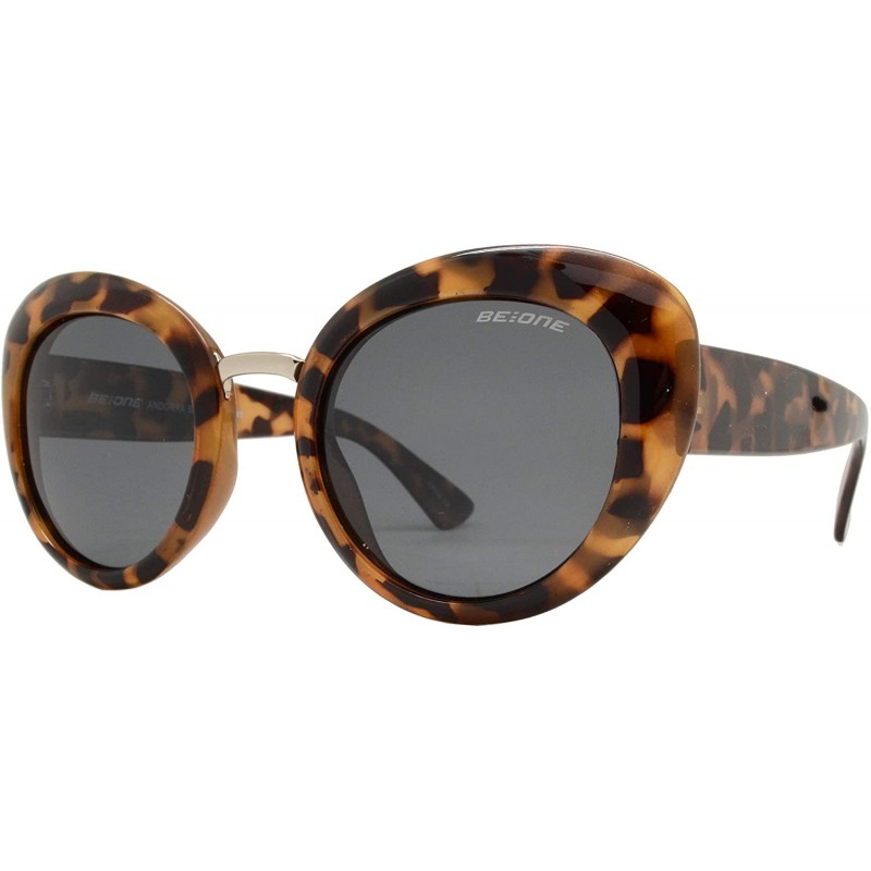 Oversized Polarized Round Cateye Sunglasses for Women - Vintage Retro Oversized - Leopard - CU18DWCXKDM $13.69