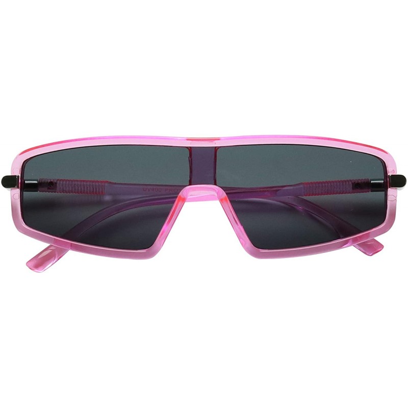 Square Slim Retro 80s Neon Colorful Rave Shades Translucent Clear Frame Flat Lens Women's Sunglasses - Pink - CR18Y6O9IAC $11.11