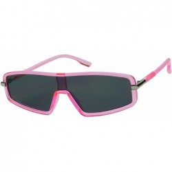 Square Slim Retro 80s Neon Colorful Rave Shades Translucent Clear Frame Flat Lens Women's Sunglasses - Pink - CR18Y6O9IAC $11.11