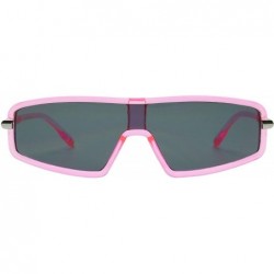 Square Slim Retro 80s Neon Colorful Rave Shades Translucent Clear Frame Flat Lens Women's Sunglasses - Pink - CR18Y6O9IAC $11.11