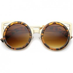 Cat Eye Womens Two-Toned Metal Cutout Round Cat Eye Sunglasses 50mm - Shiny Tortoise-gold / Amber - C212H0L03HD $12.92