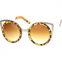 Cat Eye Womens Two-Toned Metal Cutout Round Cat Eye Sunglasses 50mm - Shiny Tortoise-gold / Amber - C212H0L03HD $12.92