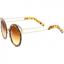 Cat Eye Womens Two-Toned Metal Cutout Round Cat Eye Sunglasses 50mm - Shiny Tortoise-gold / Amber - C212H0L03HD $12.92