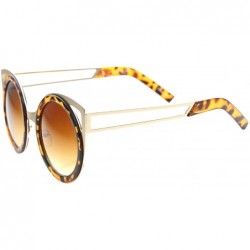 Cat Eye Womens Two-Toned Metal Cutout Round Cat Eye Sunglasses 50mm - Shiny Tortoise-gold / Amber - C212H0L03HD $12.92