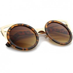 Cat Eye Womens Two-Toned Metal Cutout Round Cat Eye Sunglasses 50mm - Shiny Tortoise-gold / Amber - C212H0L03HD $12.92