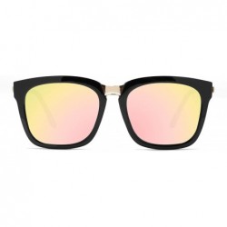 Square Square Mirror UV400 Polarized Sunglasses for Men Women with Zipper Case 17021 - Black - CT182A3M82K $33.54