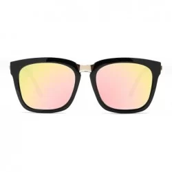 Square Square Mirror UV400 Polarized Sunglasses for Men Women with Zipper Case 17021 - Black - CT182A3M82K $50.31