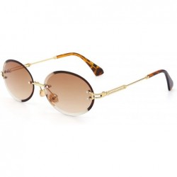Oval Stratos - Retro Oval Rimless Tinted Sunglasses - Gold X Brown Tint - C718UX3EM57 $20.39