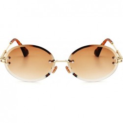 Oval Stratos - Retro Oval Rimless Tinted Sunglasses - Gold X Brown Tint - C718UX3EM57 $20.39