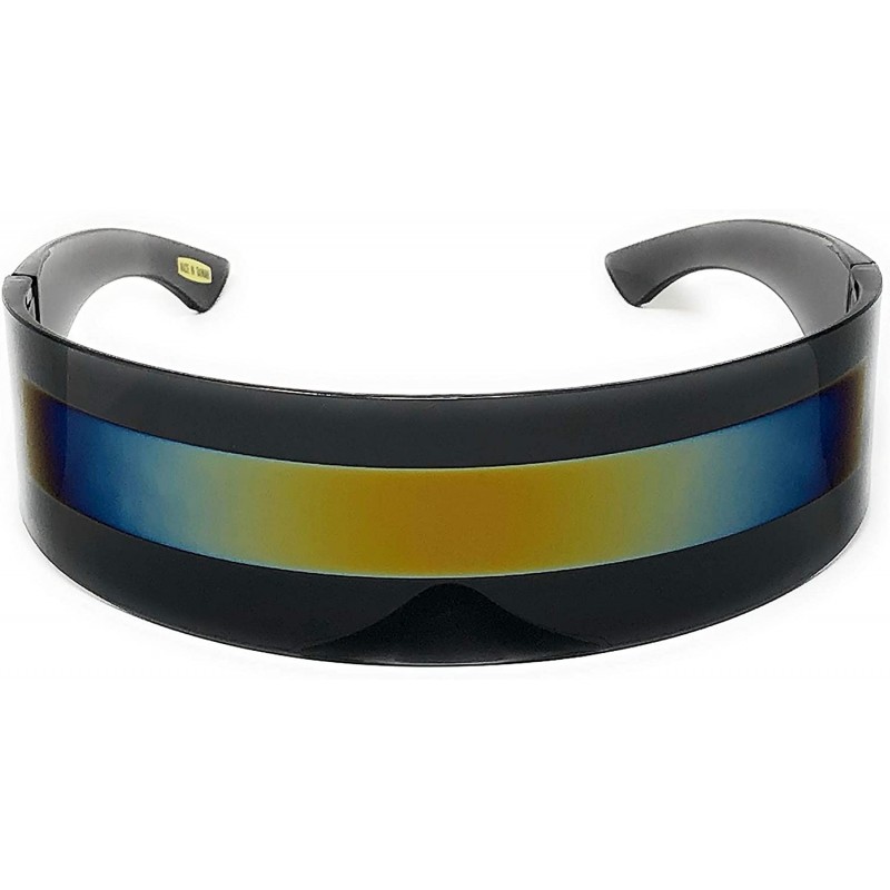 Shield Futuristic Cyclops Alien Shield Sunglasses Monoblock - Black Frame/Multicolor Gold - CK12COWDV8L $7.92