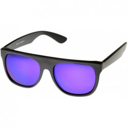 Wayfarer Retro Intense Bright Color Mirror Lens Super Flat Top Horn Rimmed Sunglasses - Black / Purple - C811C2N92F9 $12.40