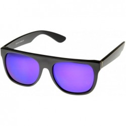 Wayfarer Retro Intense Bright Color Mirror Lens Super Flat Top Horn Rimmed Sunglasses - Black / Purple - C811C2N92F9 $18.86