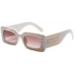 Rimless Womens Sunglasses - Fashion Womens Pearl Square Frame Shades Sun Glasses UV400 Protection - F - CL18DTYIIWX $18.50