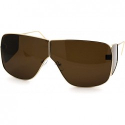 Oversized Futuristic Robotic Disco Shield Metal Rim Oversize Sunglasses - Gold Brown - C618WEWYATO $13.41