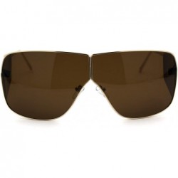 Oversized Futuristic Robotic Disco Shield Metal Rim Oversize Sunglasses - Gold Brown - C618WEWYATO $13.41