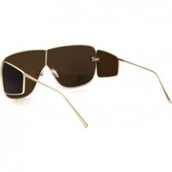 Oversized Futuristic Robotic Disco Shield Metal Rim Oversize Sunglasses - Gold Brown - C618WEWYATO $13.41