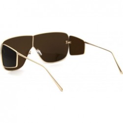Oversized Futuristic Robotic Disco Shield Metal Rim Oversize Sunglasses - Gold Brown - C618WEWYATO $13.41