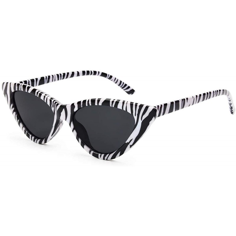 Oversized Retro Vintage Narrow Cat Eye Sunglasses for Women Clout Goggles Plastic Frame - A-zebra Pattern - CW18U2H0A5Q $9.33